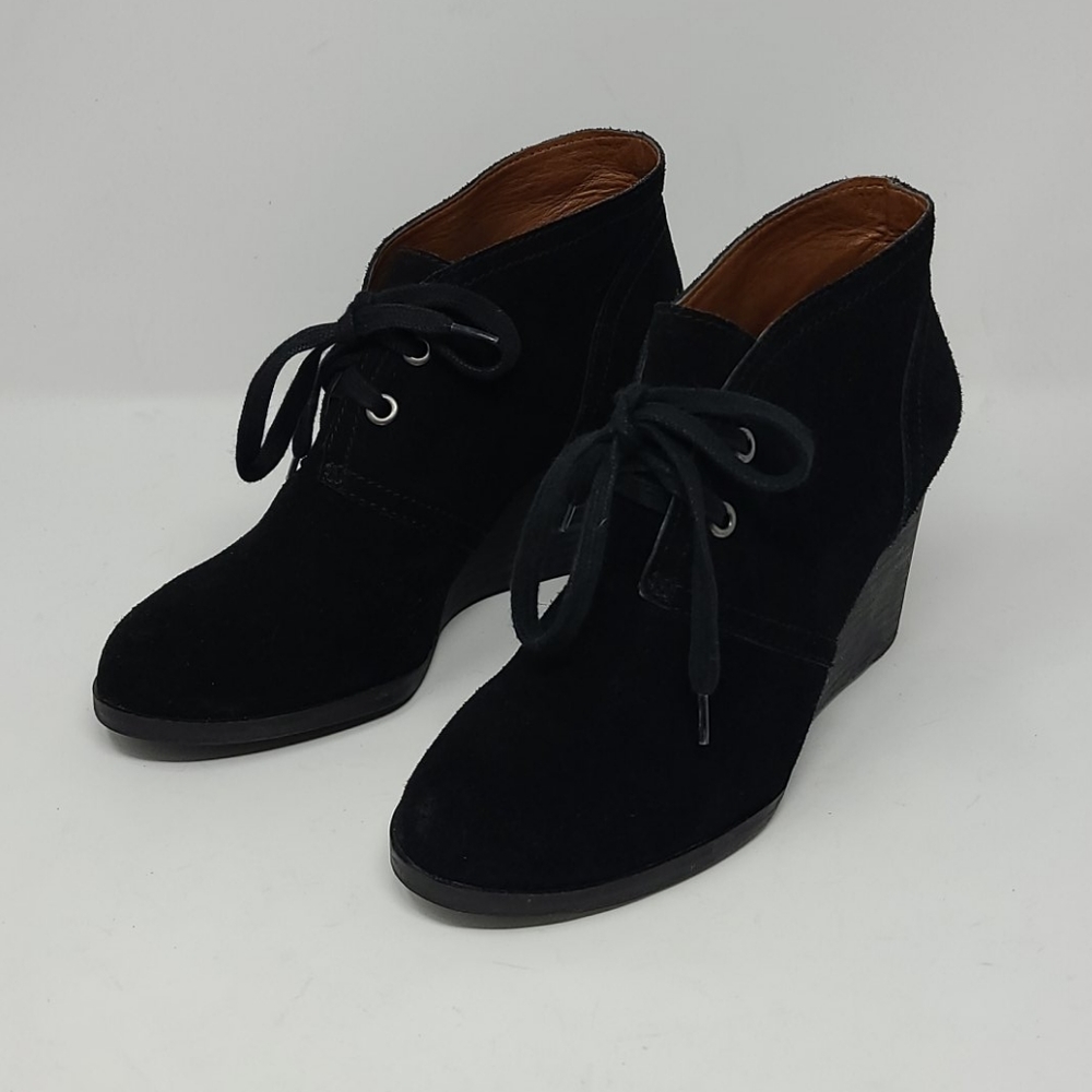 Lucky Brand Sway Suede Black Leather Wedges Bootie
